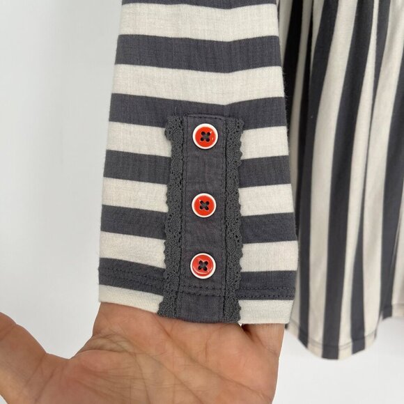 Matilda Jane Let's Connect Tee Gray Cream Striped Long Sleeve Peplum Top Size Sm - Picture 3 of 8